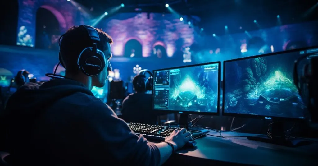 Gamers With Headsets Playing Online