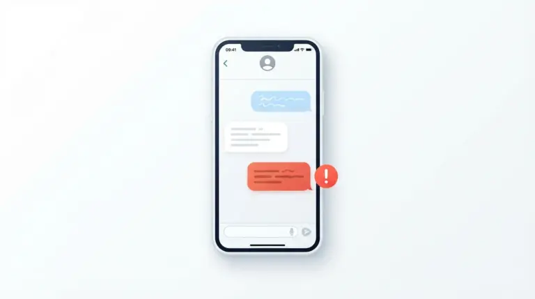 Smartphone displaying a messaging app with a red failed-to-send error indicator next to an unsent message bubble