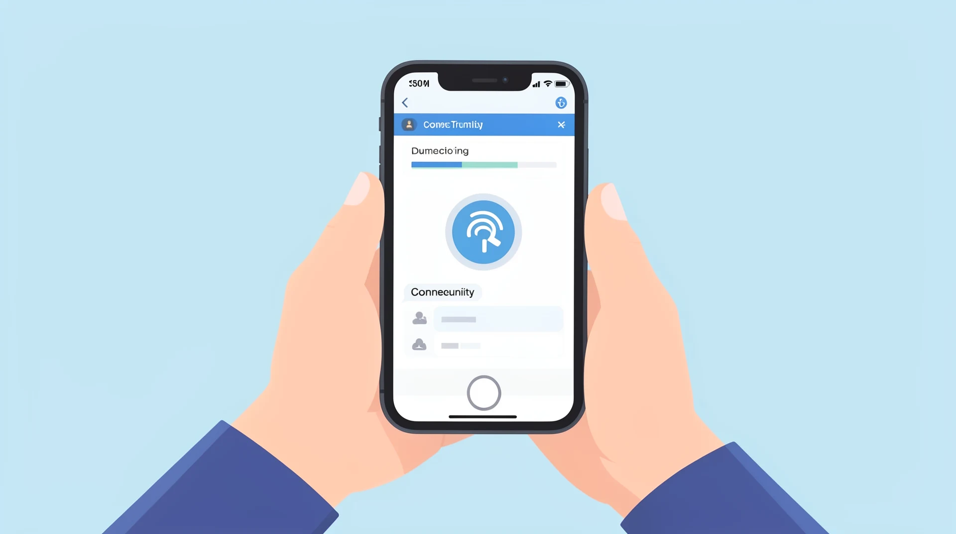 Hands holding a smartphone with network connectivity and settings UI visible, illustrating troubleshooting steps for messaging issues