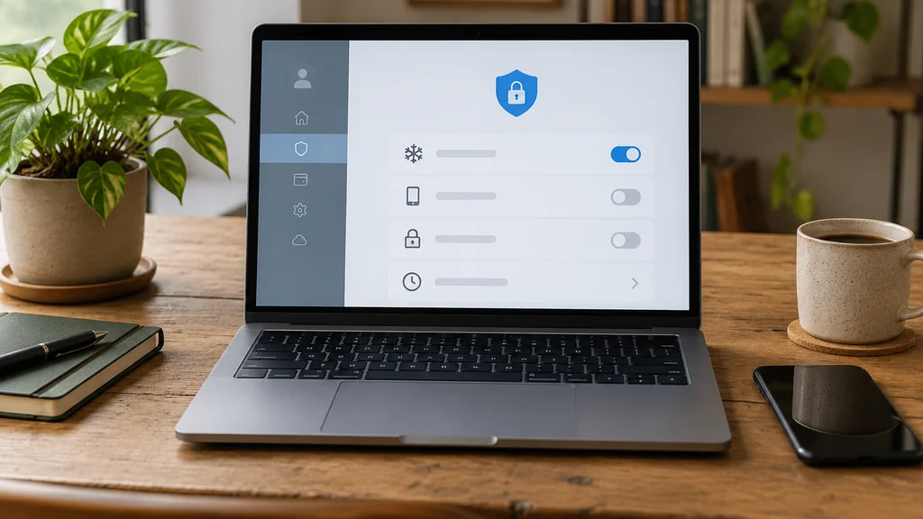 Laptop showing credit freeze settings beside a phone