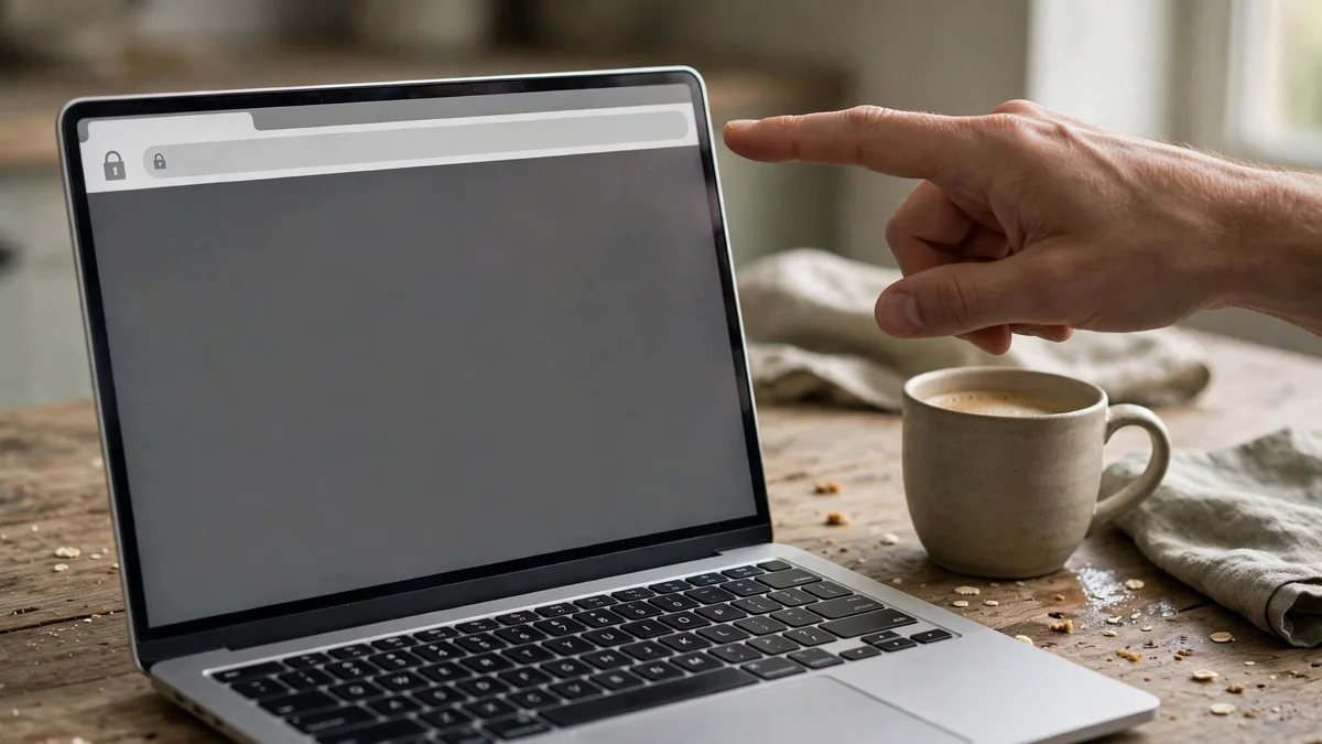 Person checking the domain in a browser address bar before logging in