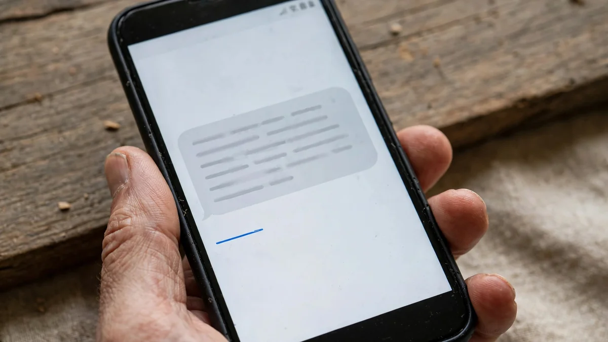 Suspicious text message with a single urgent link on a phone screen