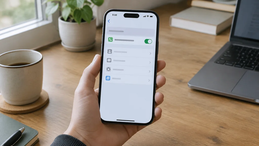 iPhone settings screen for call filtering on a desk