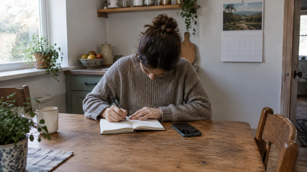 Person keeping a written log of anonymous phone calls
