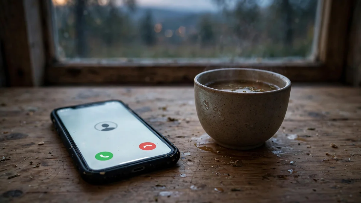 Smartphone on a table showing an incoming call with no number